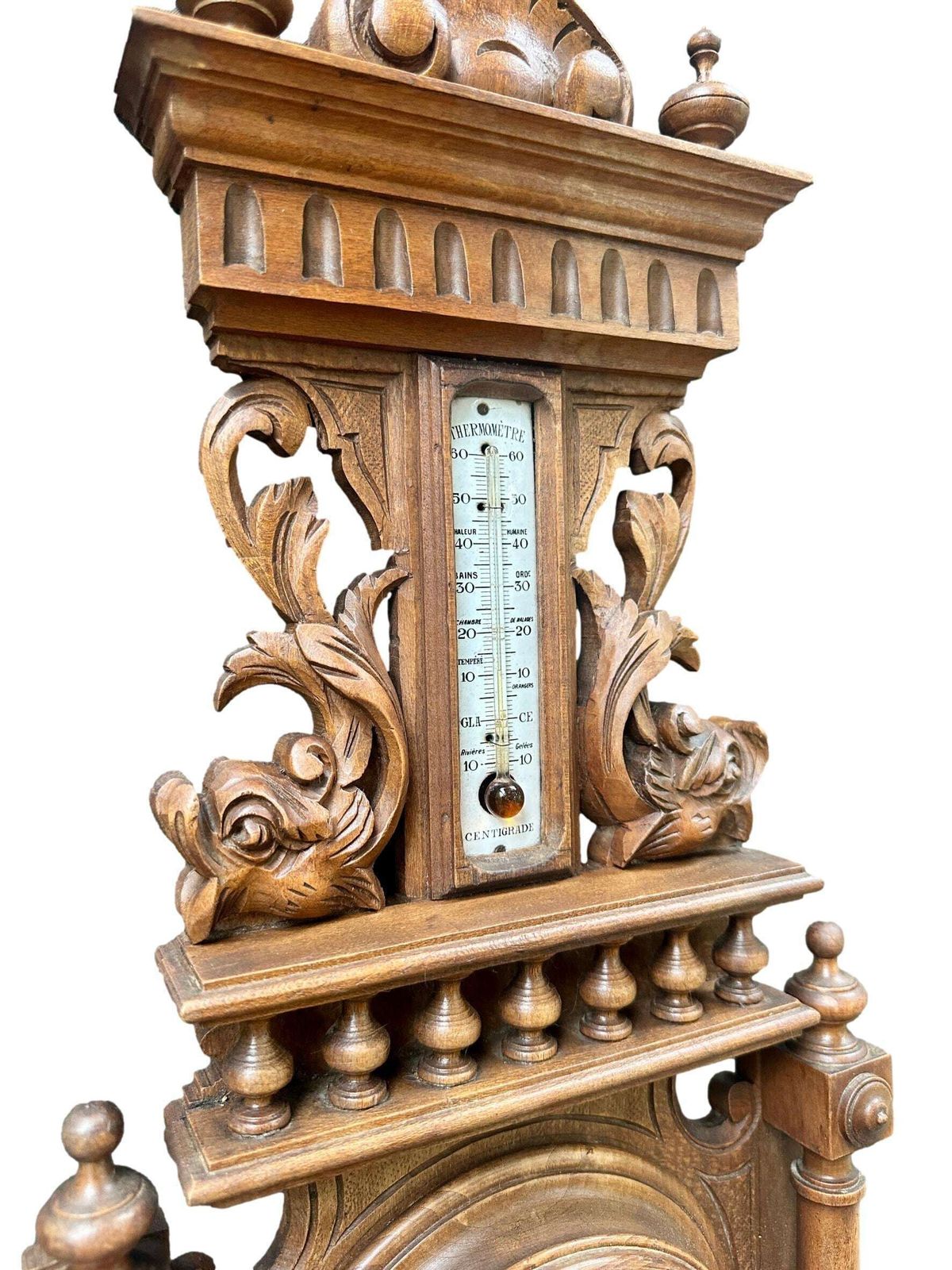 French 1900 Belle époque Carved Wood Barometer Thermometer, H. Doninelli Nice, Antique Wall Weather Station, French Home Decor photo vintage
