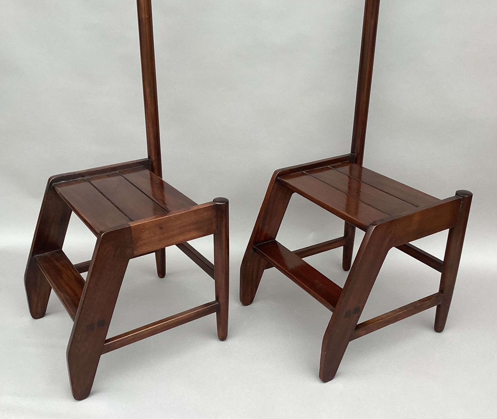 Early C20th Pair Of Mahogany Library Steps Of Unusual Form photo for sale
