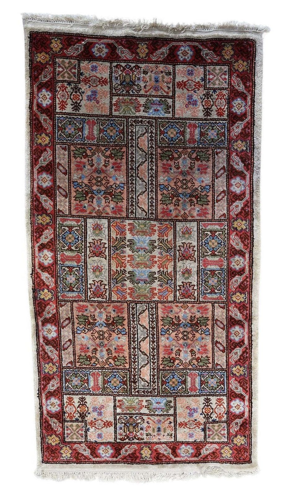 Handmade Vintage Tunisian Silk Rug 1.6' X 3.7' (51cm X 97cm), 1970s