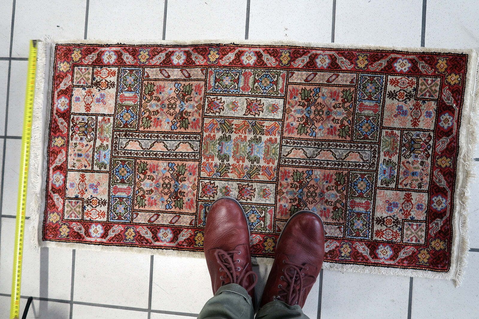 Handmade Vintage Tunisian Silk Rug 1.6' X 3.7' (51cm X 97cm), 1970s photo vintage