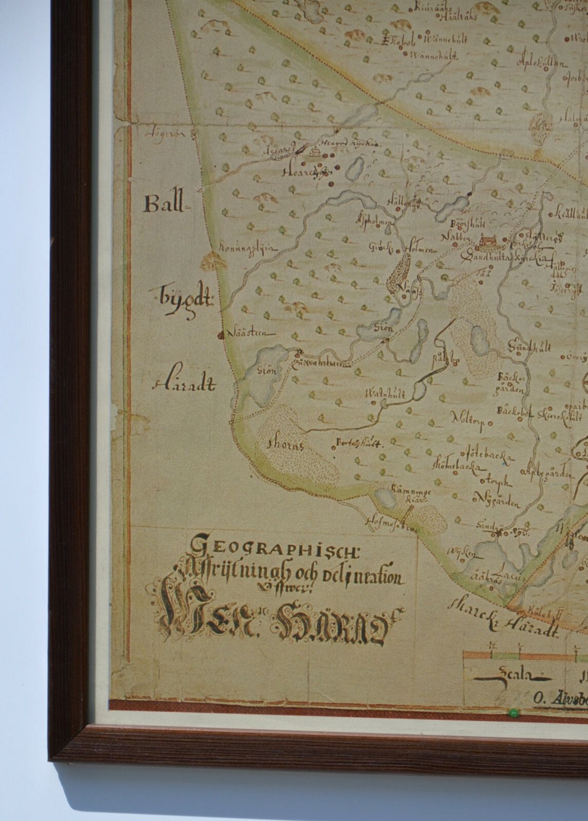 Vintage  Print Of Antique Geographisch  Map 1600s, Sweden  Framed 62cmx49cmx2cm photo furniture