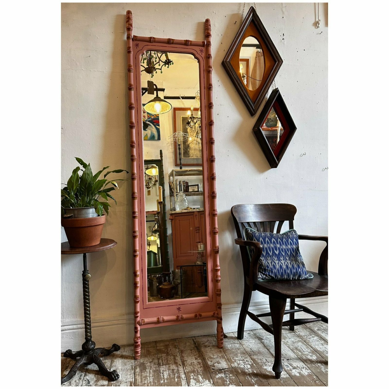 "Made By Muirshin" Faux Bamboo Overpainted Full Length Mirror In Pink
