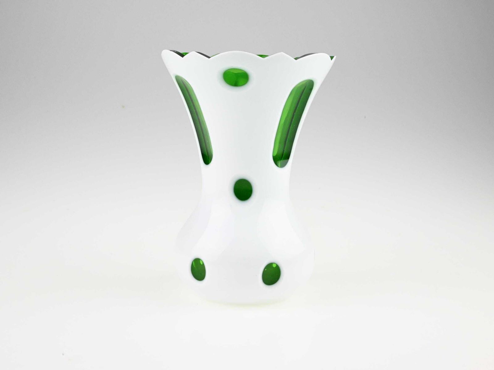 Antique Glass Vase With Green Spots And Cut Outs, Green And White Glass Vase, Czech Glass Vase, Mid Century Vase, Glass Vase, Handmade Vase