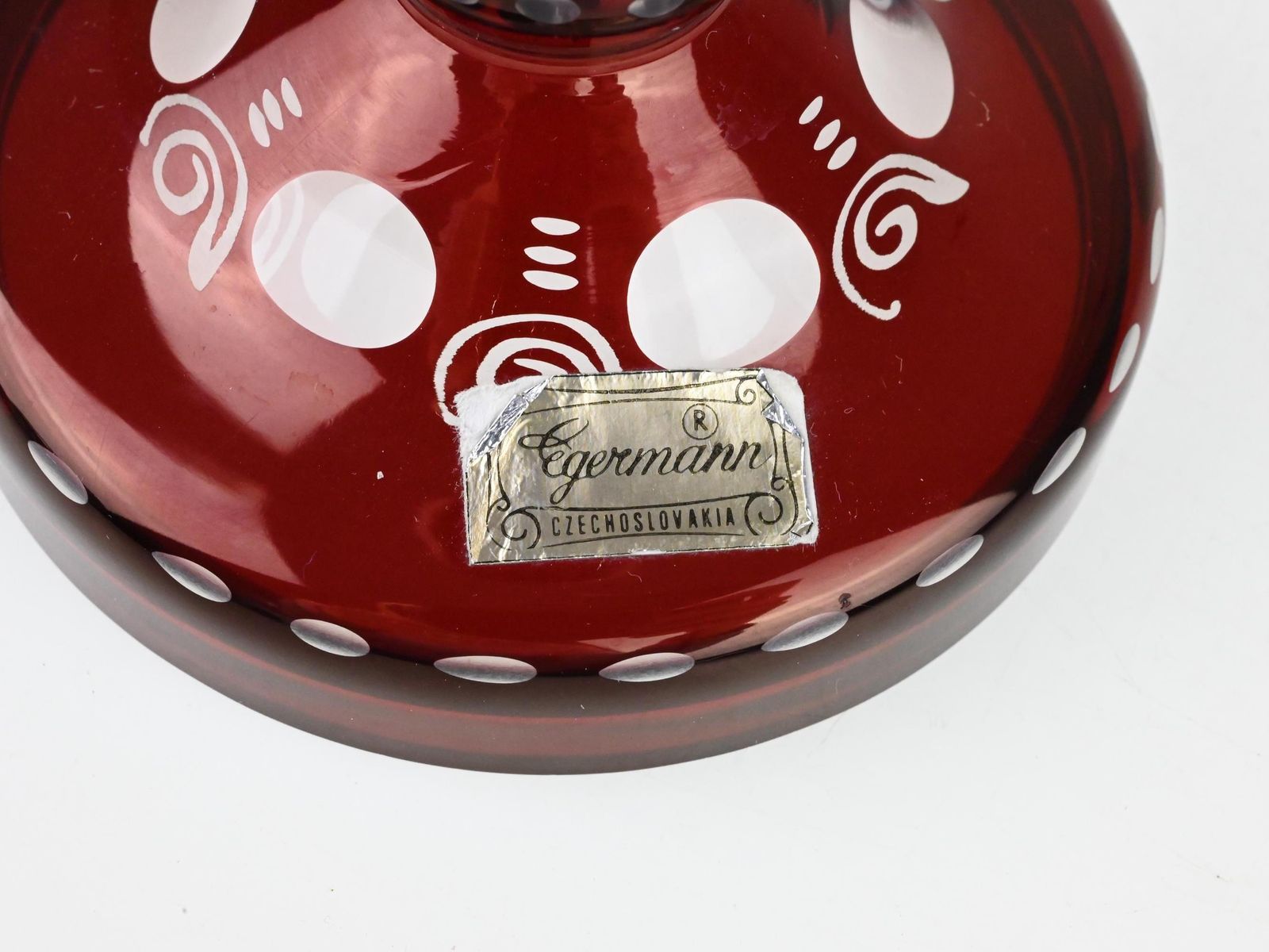 Egermann Ruby Red Glass Candle Holder & Bowl Set, Egermann Candle Holder, Egermann Bowl, Red Cut Glass, Red Cut To Clear Glass, Red Glass photo vintage
