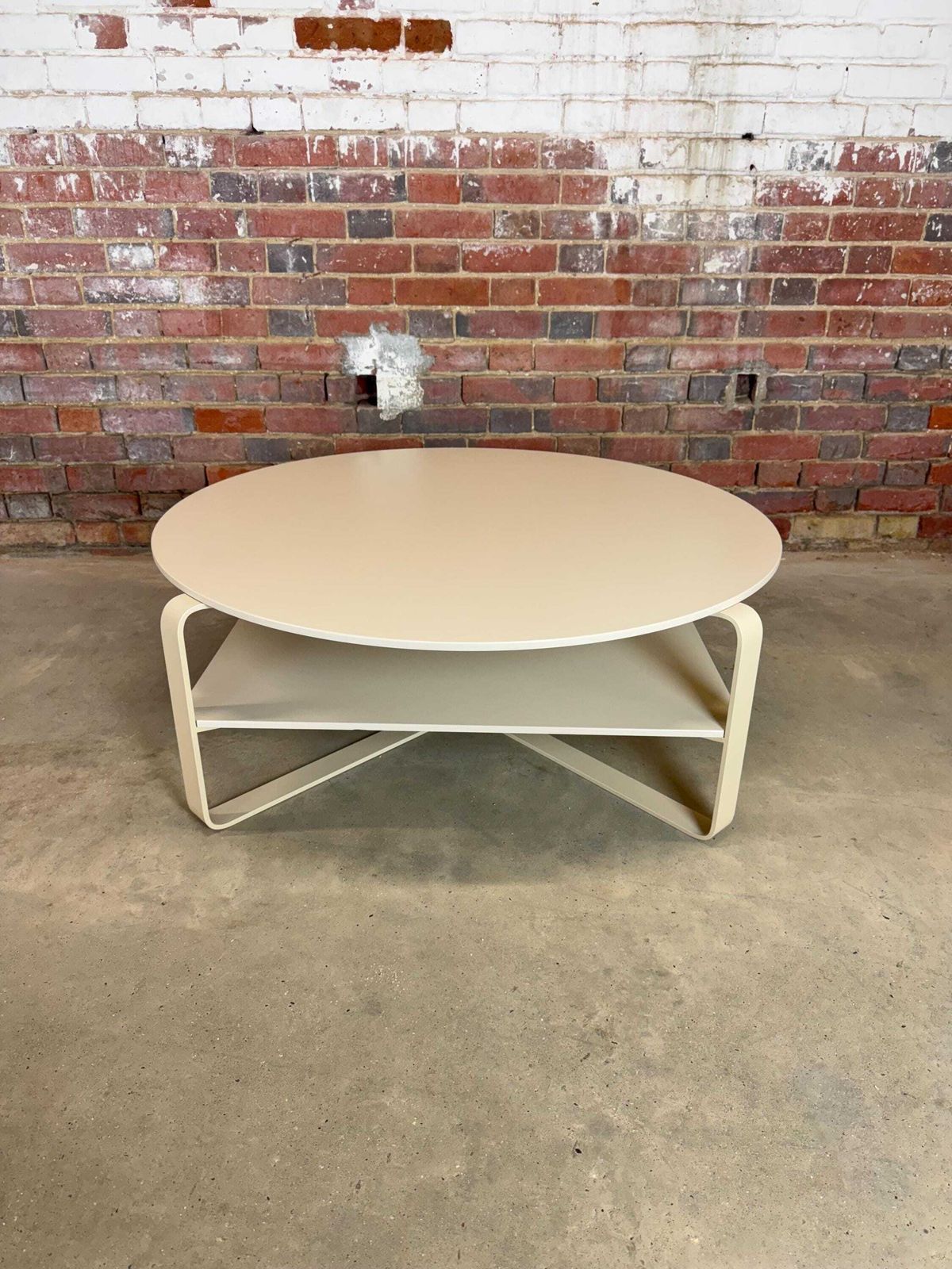 Contemporary Modern Mid Century Design Coffee Table In Ivory Wood And Metal. Italian Design