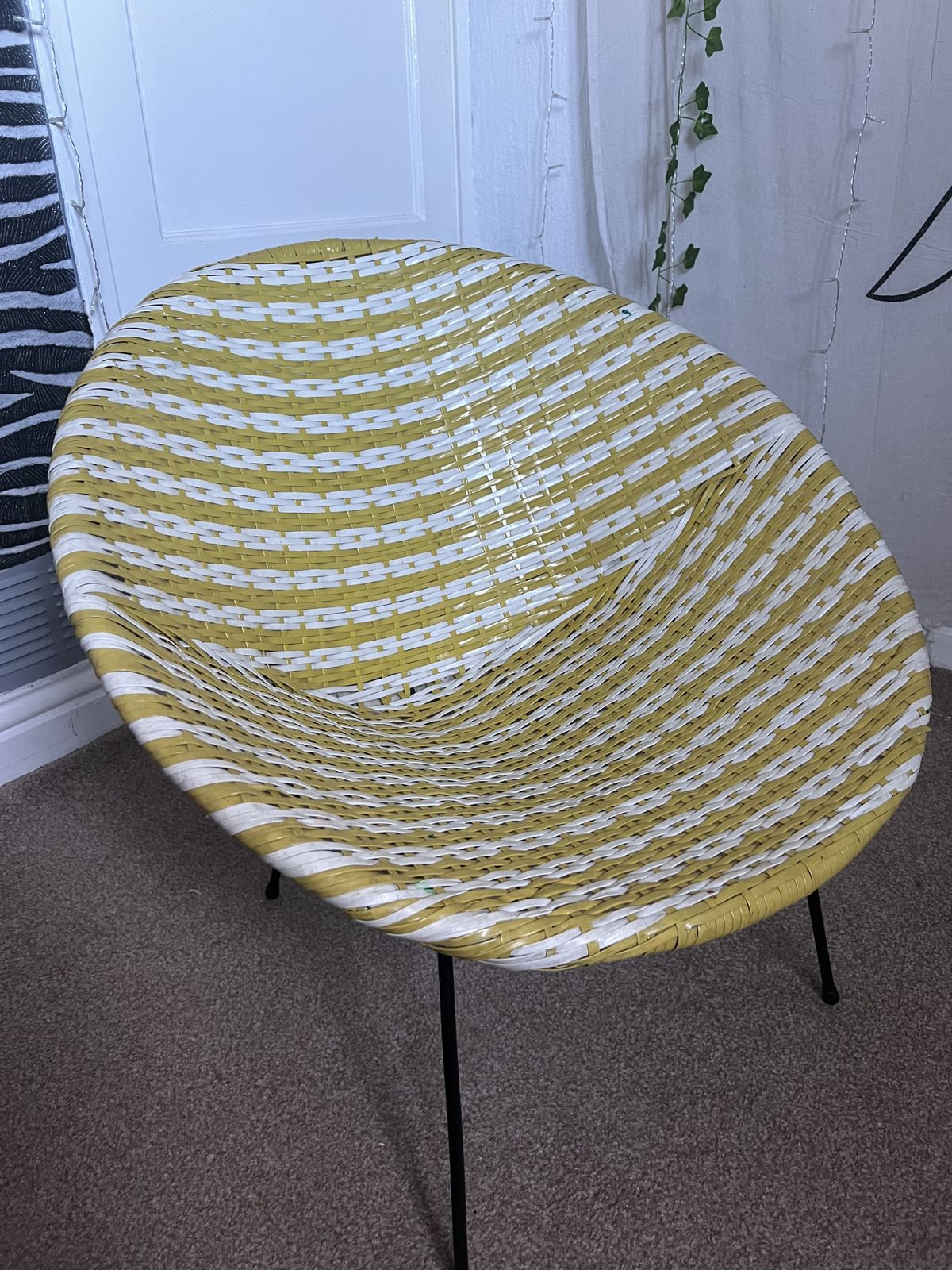 1950s Vintage Yellow & White Rattan Satellite Chair photo furniture