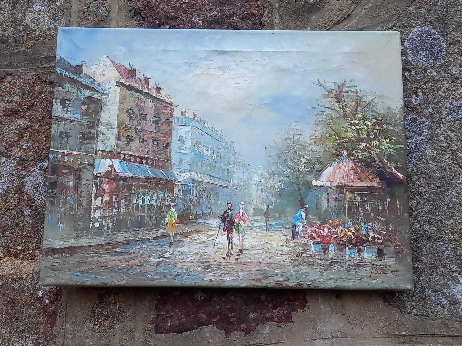 Vintage French Oil Painting: Romantic Paris Cityscape Scene, Signed Original Artwork On Canvas