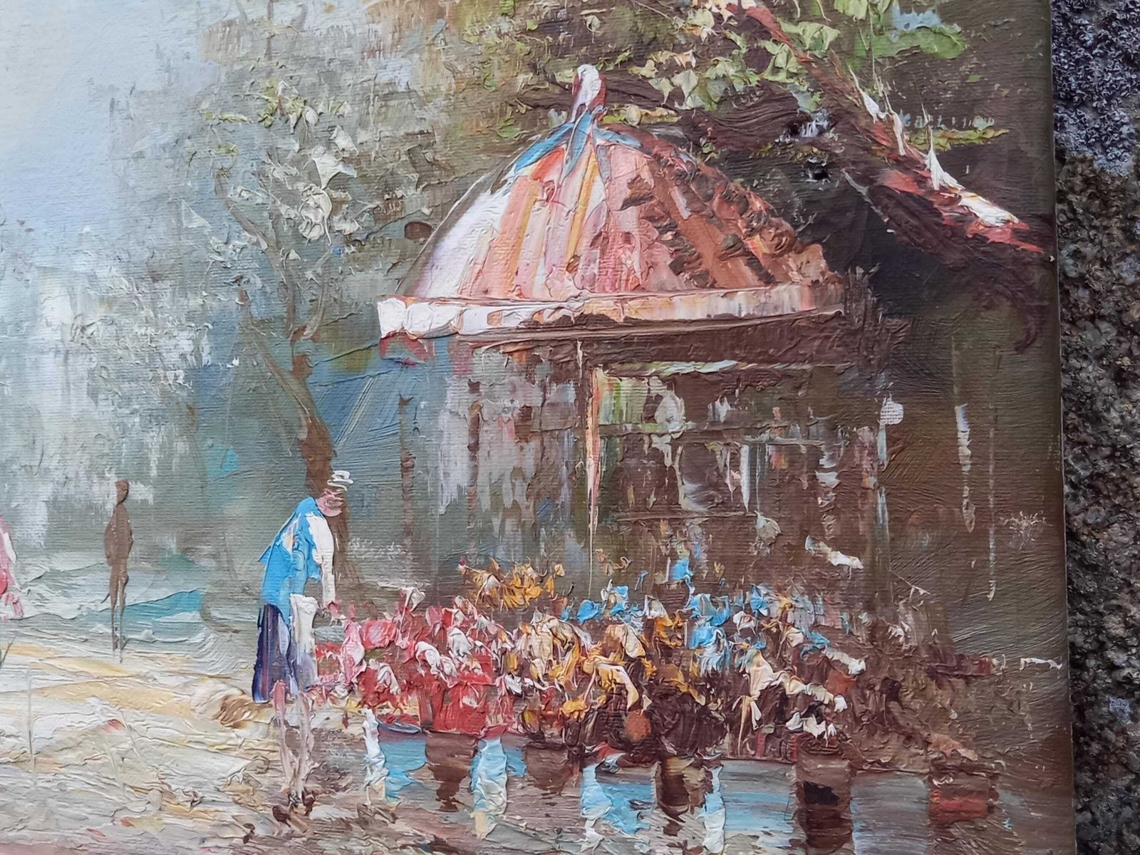 Vintage French Oil Painting: Romantic Paris Cityscape Scene, Signed Original Artwork On Canvas photo vinterior