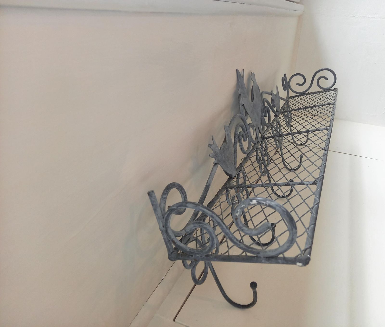 French Vintage Zinc Shelf With Hooks: Farmhouse Chicken Decor photo vintage