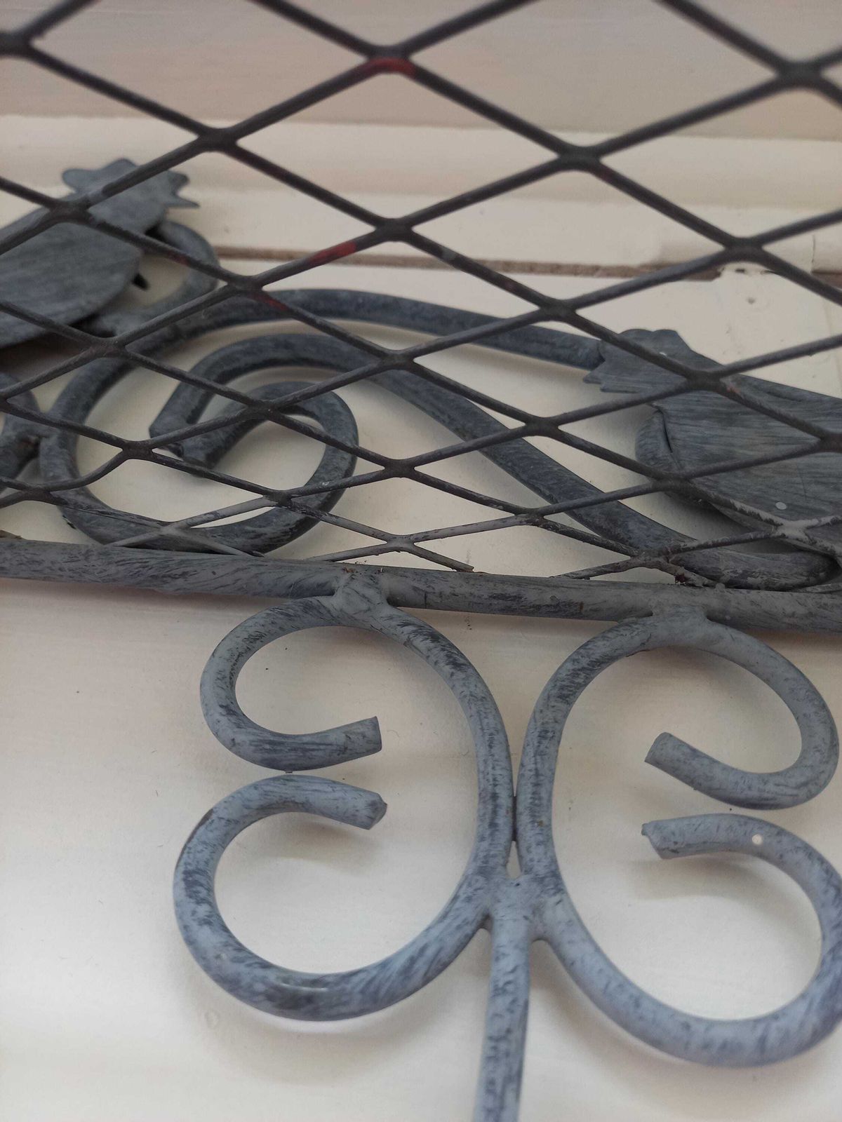 photo furniture French Vintage Zinc Shelf With Hooks: Farmhouse Chicken Decor