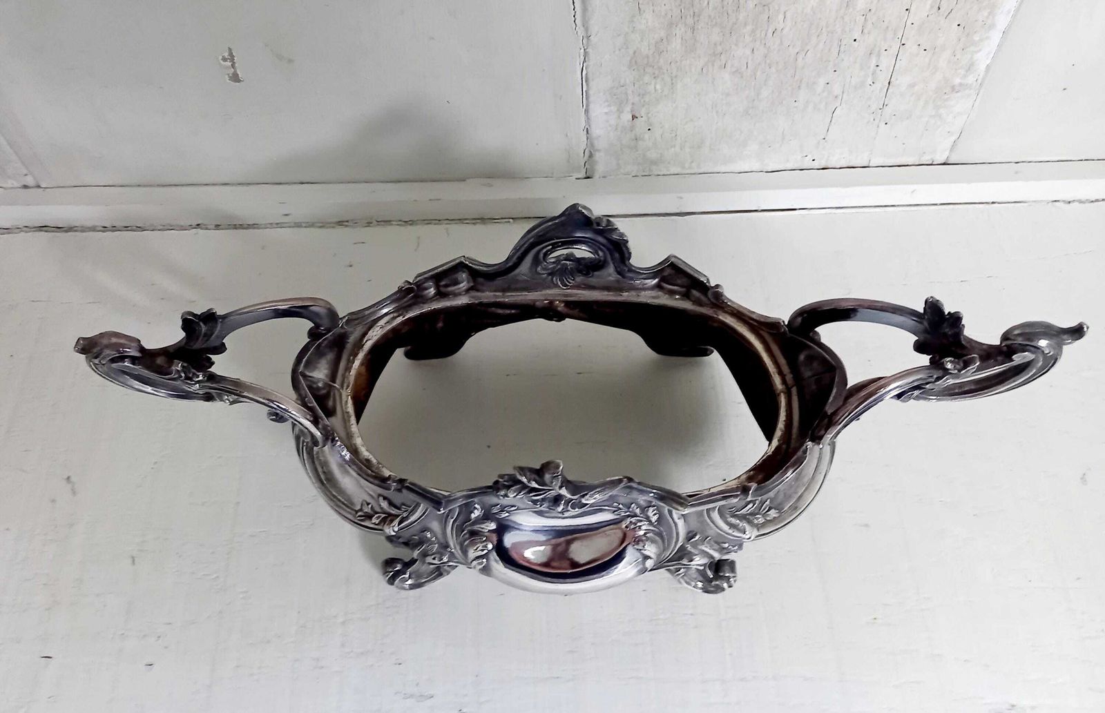 Antique French Jardiniere And Mirrored Stand Table Centrepiece Silver Plated photo vinterior