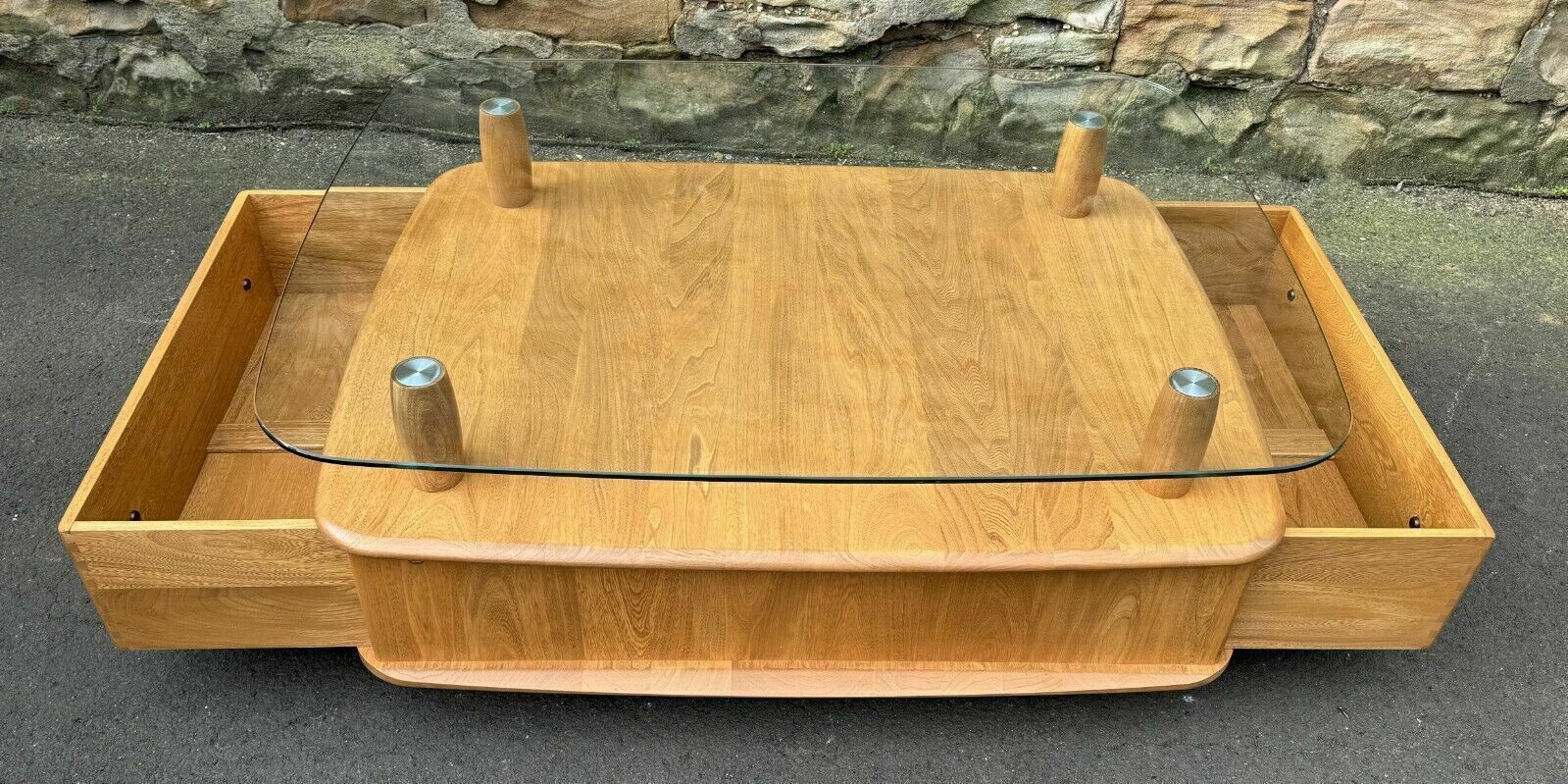 photo for sale Ercol Light Elm Windsor Glass Top Coffee Table   Pandoras Box