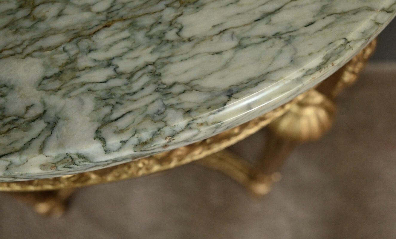 Small Half Moon Console In Marble And Gilded Wood, Louis XVI Style – 20th Century photo Furniture
