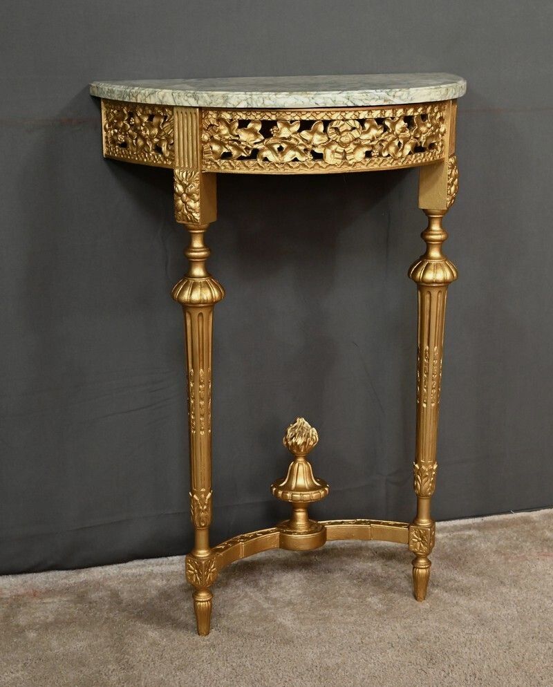 Small Half Moon Console In Marble And Gilded Wood, Louis XVI Style – 20th Century photo buy