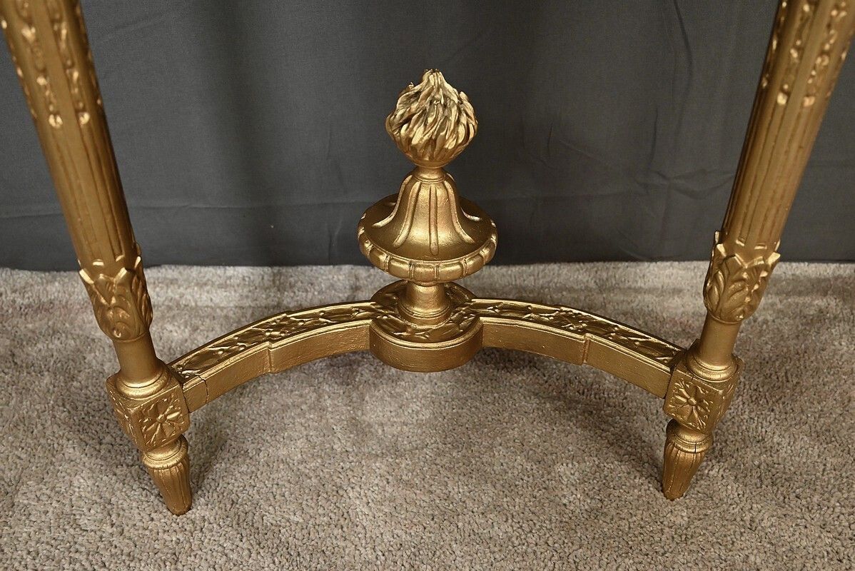 1310.0 Small Half Moon Console In Marble And Gilded Wood, Louis XVI Style – 20th Century photo