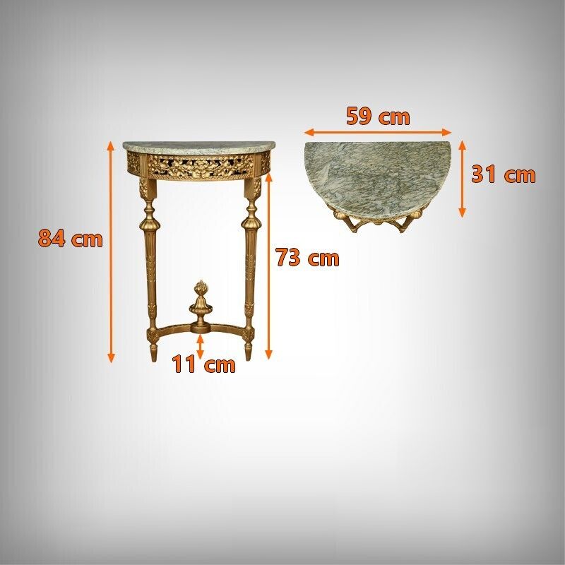 photo vintage Small Half Moon Console In Marble And Gilded Wood, Louis XVI Style – 20th Century