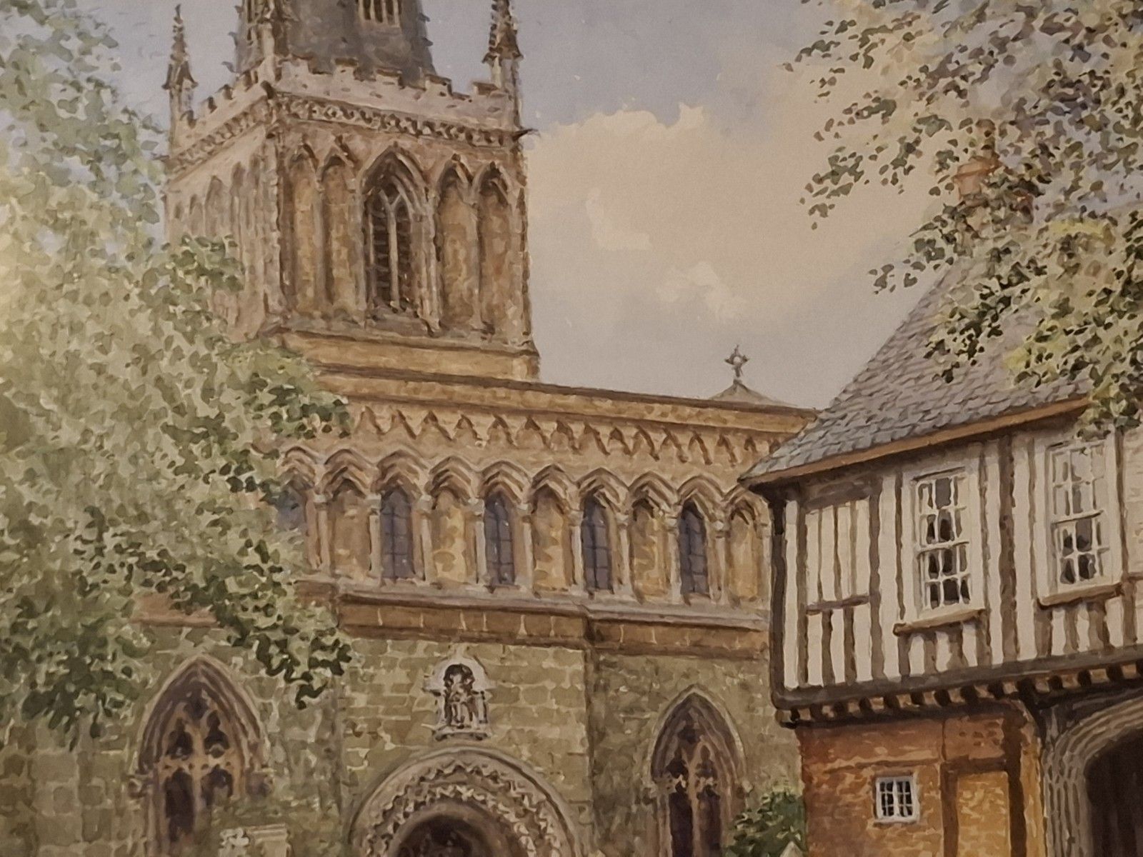 Albert Henry Findley Watercolour St Mary De Castro Tudor Gate House Leicester photo Art
