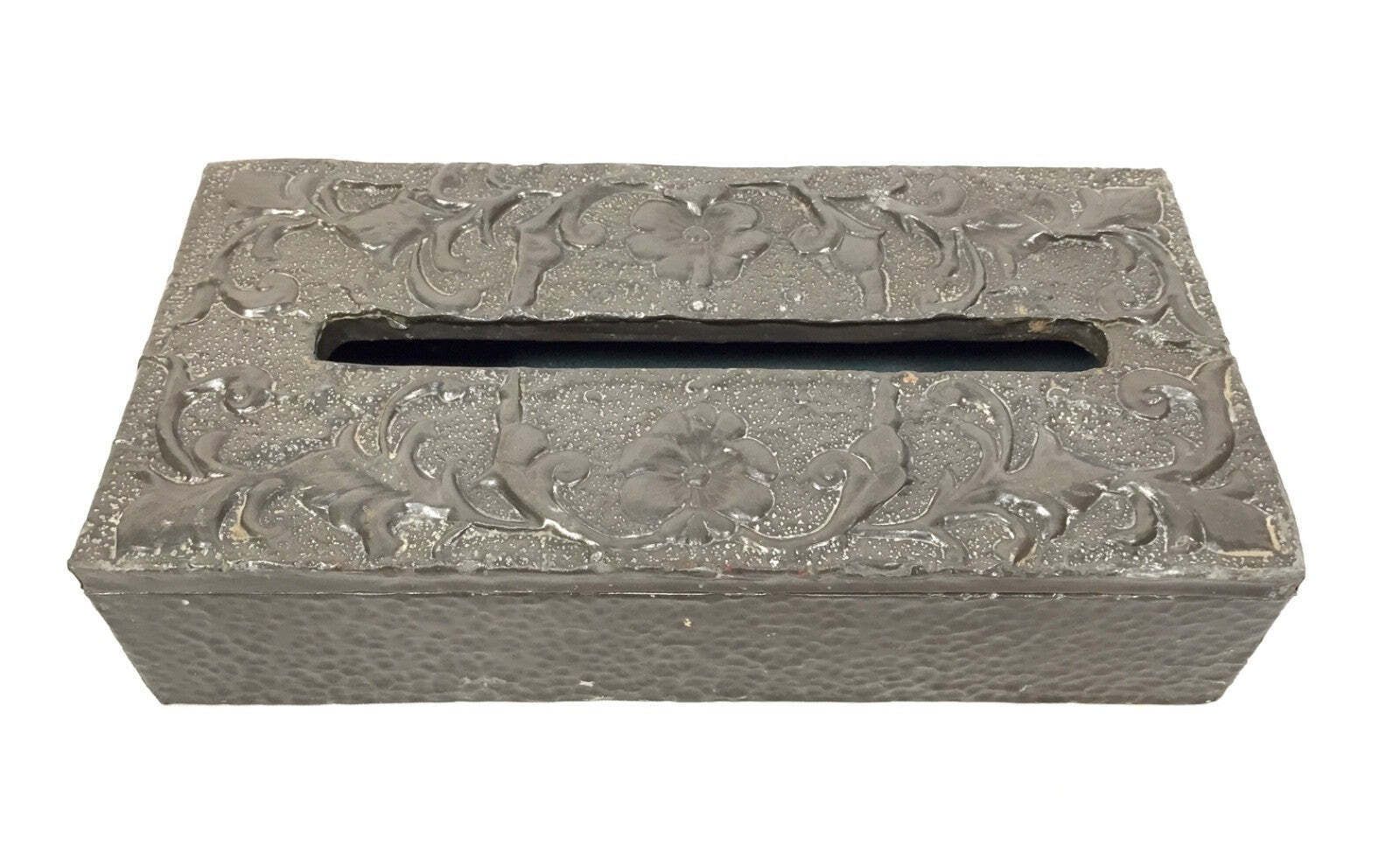 Antique Art Nouveau Pewter Metal Tabletop Tissue Box Holder / Floral Motifs photo furniture