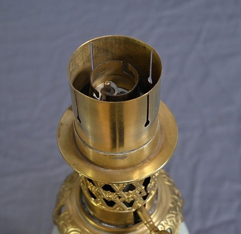 photo for sale Electrified Celadon Oil Lamp, Napoleon III Period – Part 2 Of The 19th Century