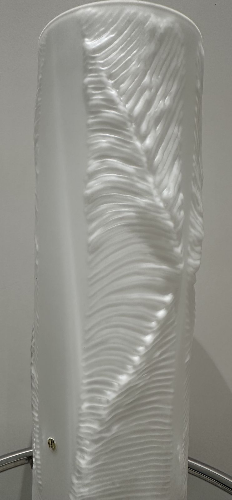 Large 1970s Peill & Putzler White & Clear Encased Glass "Feather" Cylindrical Vase photo 375.0