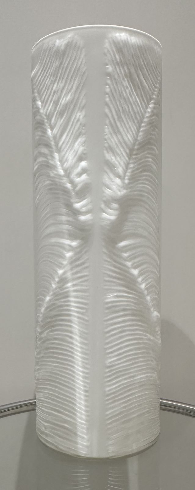 photo furniture Large 1970s Peill & Putzler White & Clear Encased Glass "Feather" Cylindrical Vase