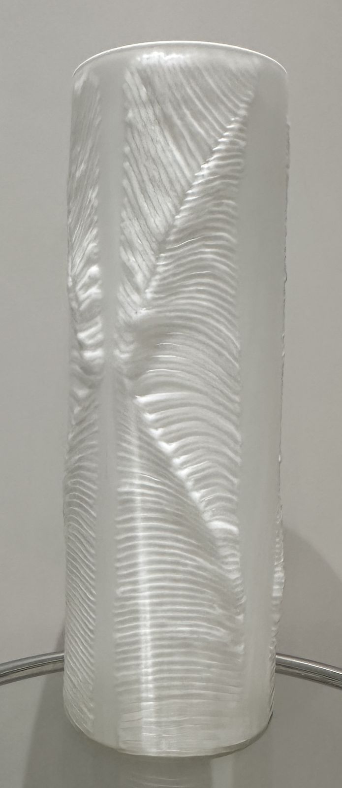 photo buy Large 1970s Peill & Putzler White & Clear Encased Glass "Feather" Cylindrical Vase