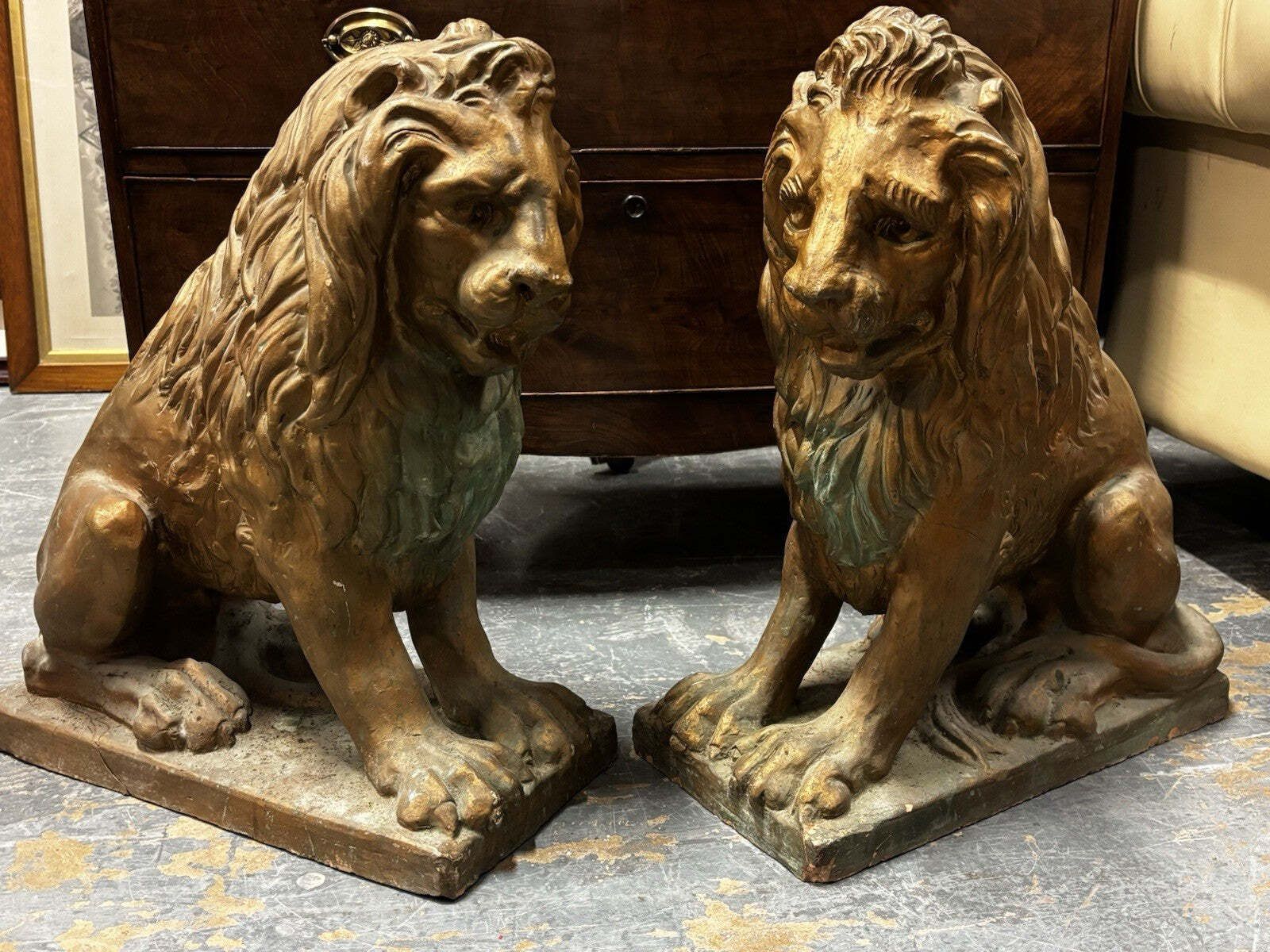 Pair Of 1930's Terracotta Garden Lions photo furniture