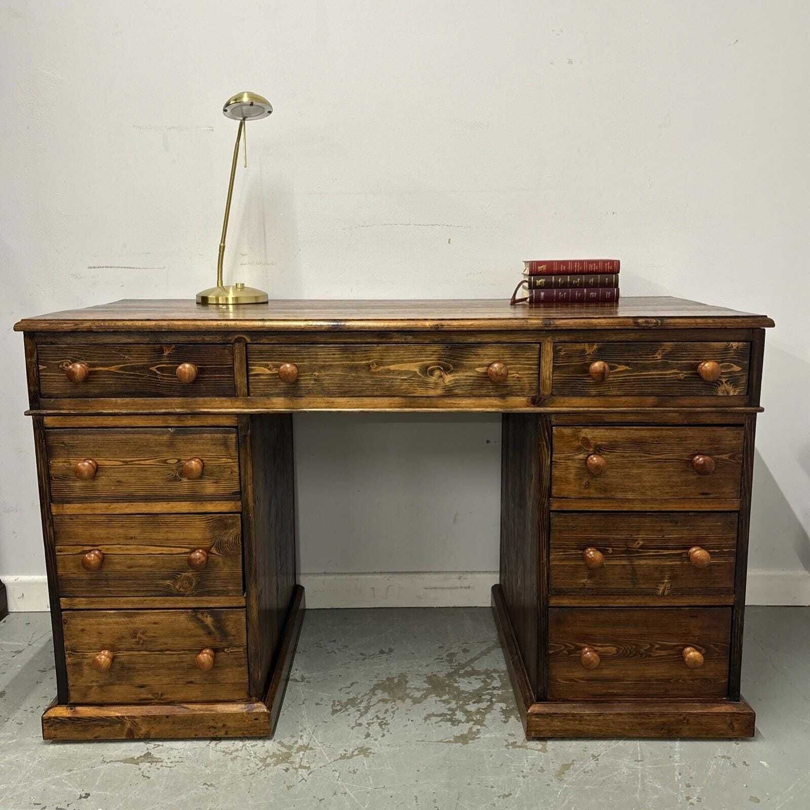 Vintage Wood Pedestal Desk – Traditional Writing Table With Drawers, Classic Home Office Furniture, Rustic Farmhouse Style Desk
