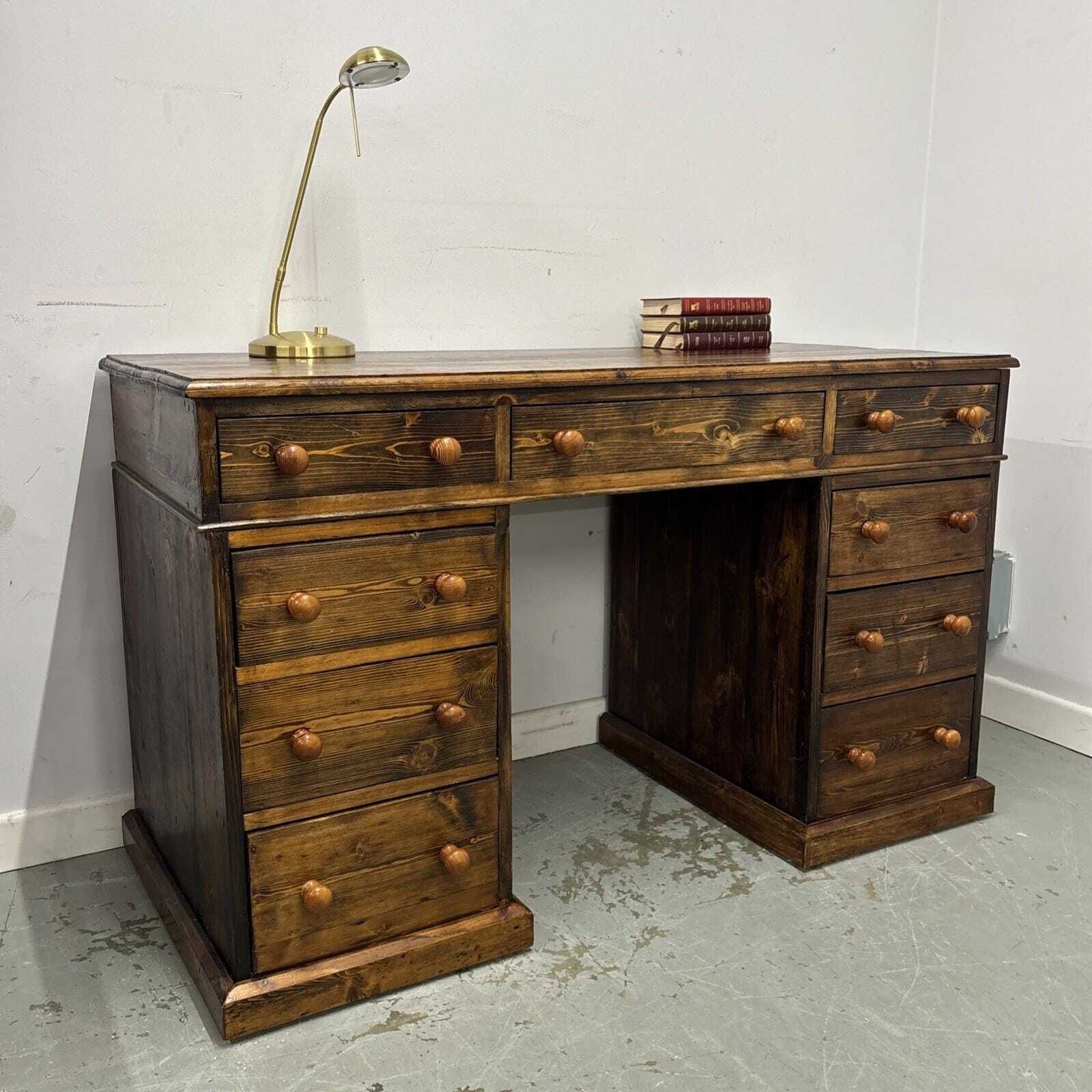 Vintage Wood Pedestal Desk – Traditional Writing Table With Drawers, Classic Home Office Furniture, Rustic Farmhouse Style Desk photo buy
