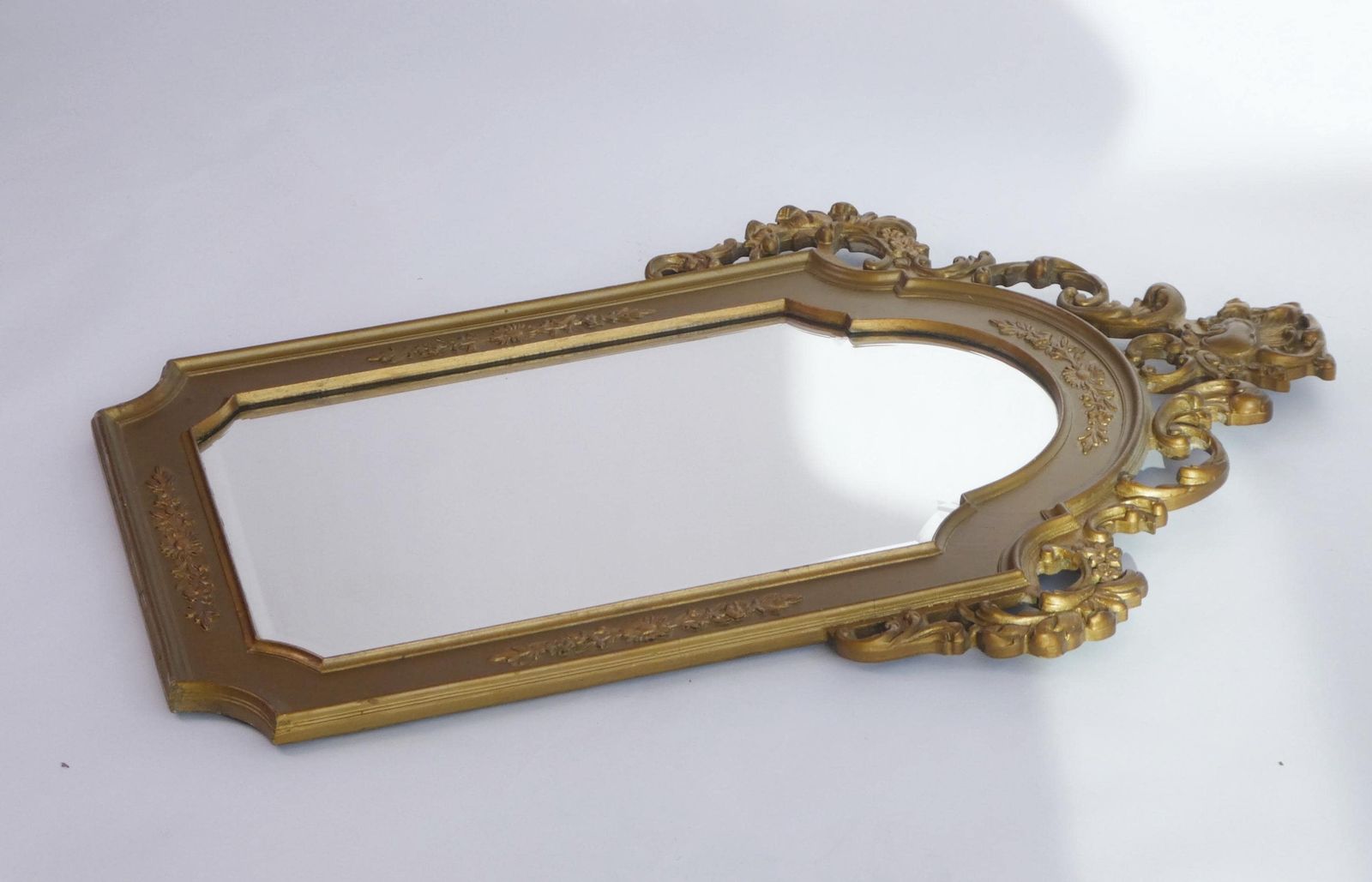 Mid Century Gold Ornate French Mirror, Beveled Wall Mirror With Carved Ornaments photo 273.0
