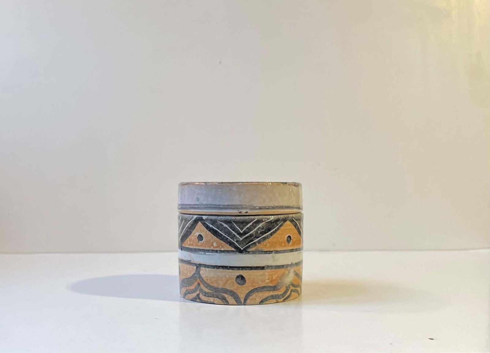 European Folk Art   Naive Trinket Jar In Glazed Terracotta, 1970s photo 201.0