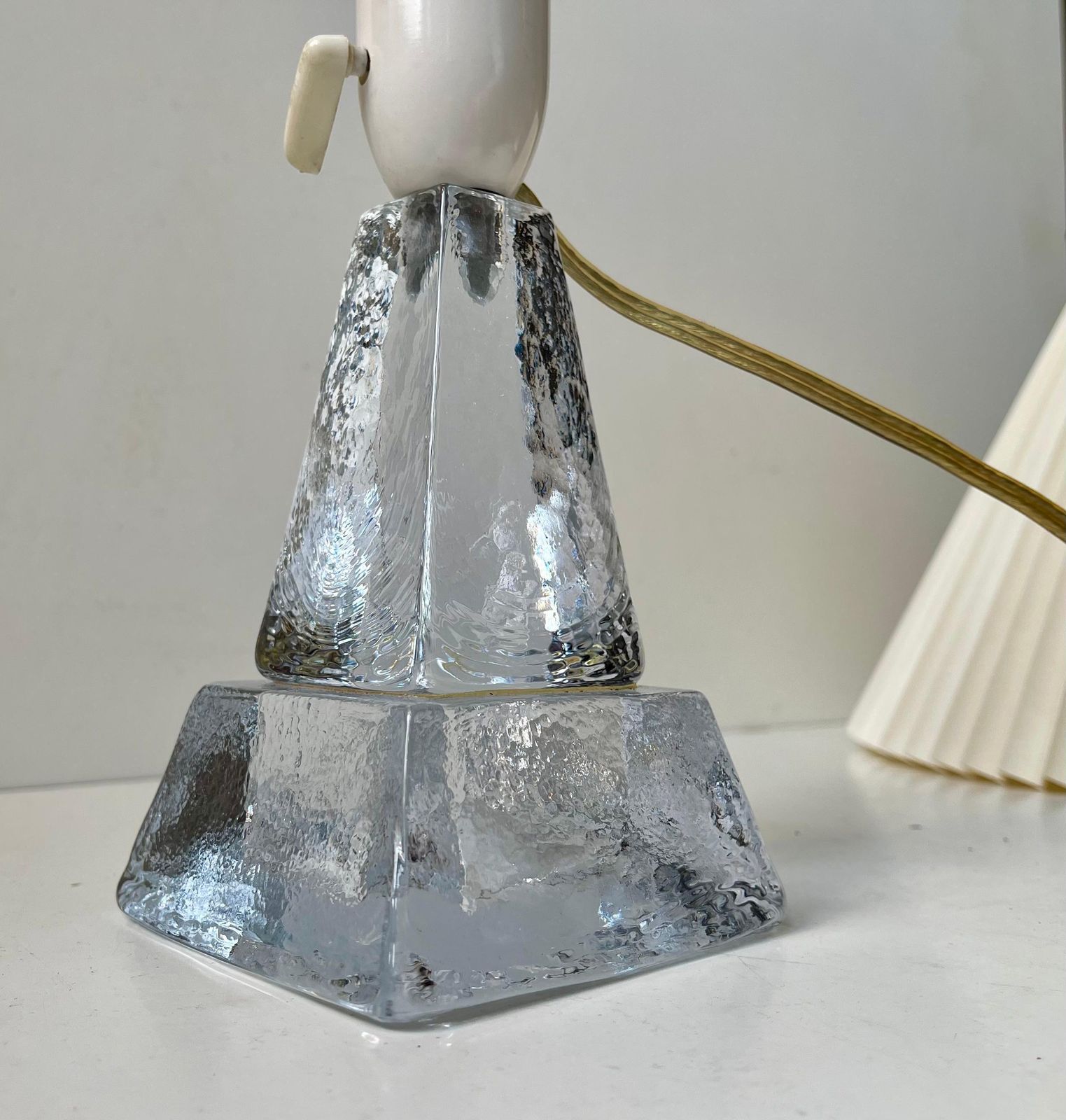 Urshult Glasbruk Sweden Midcentury Table Lamp In Ice Glass, 1960s photo for sale