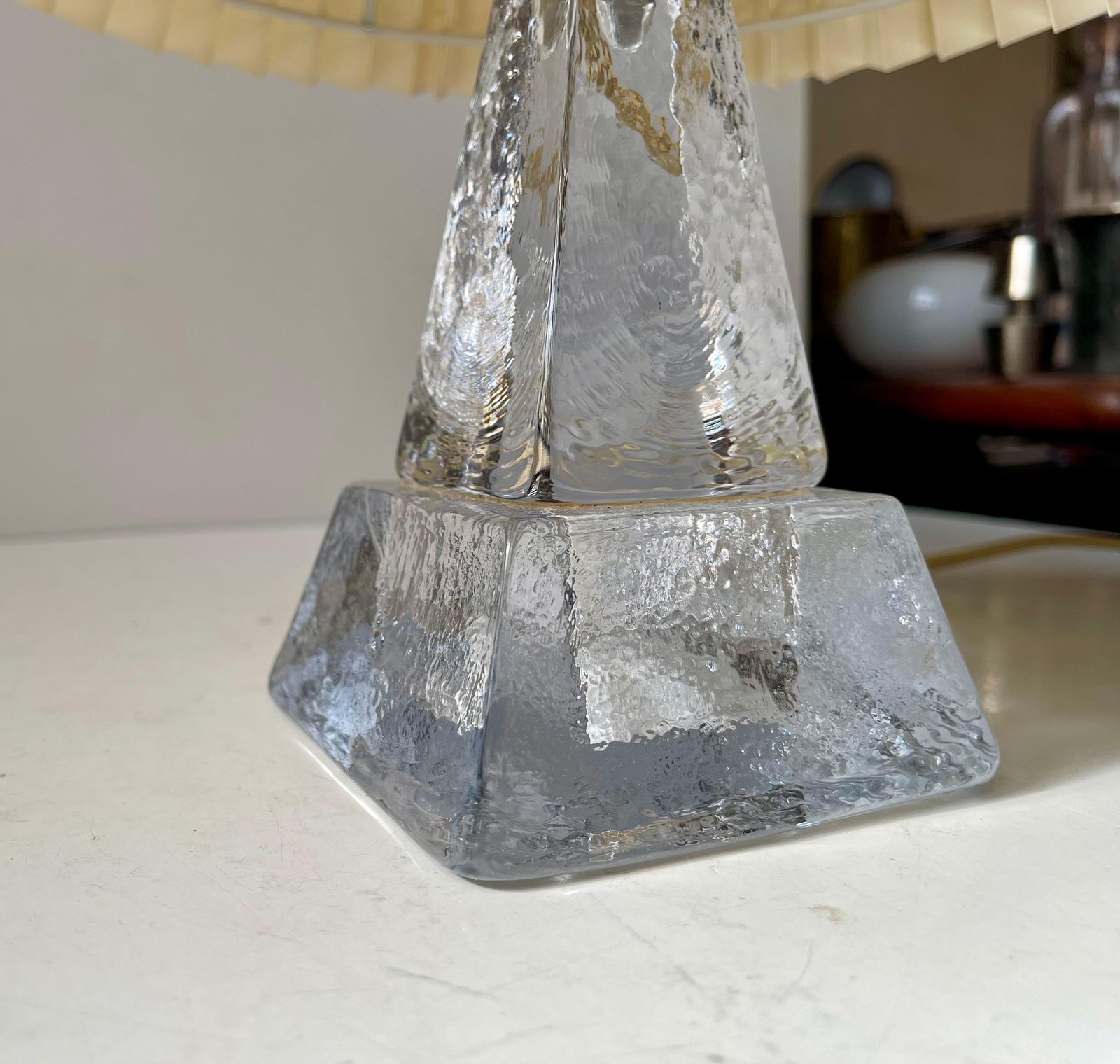 Urshult Glasbruk Sweden Midcentury Table Lamp In Ice Glass, 1960s photo vintage