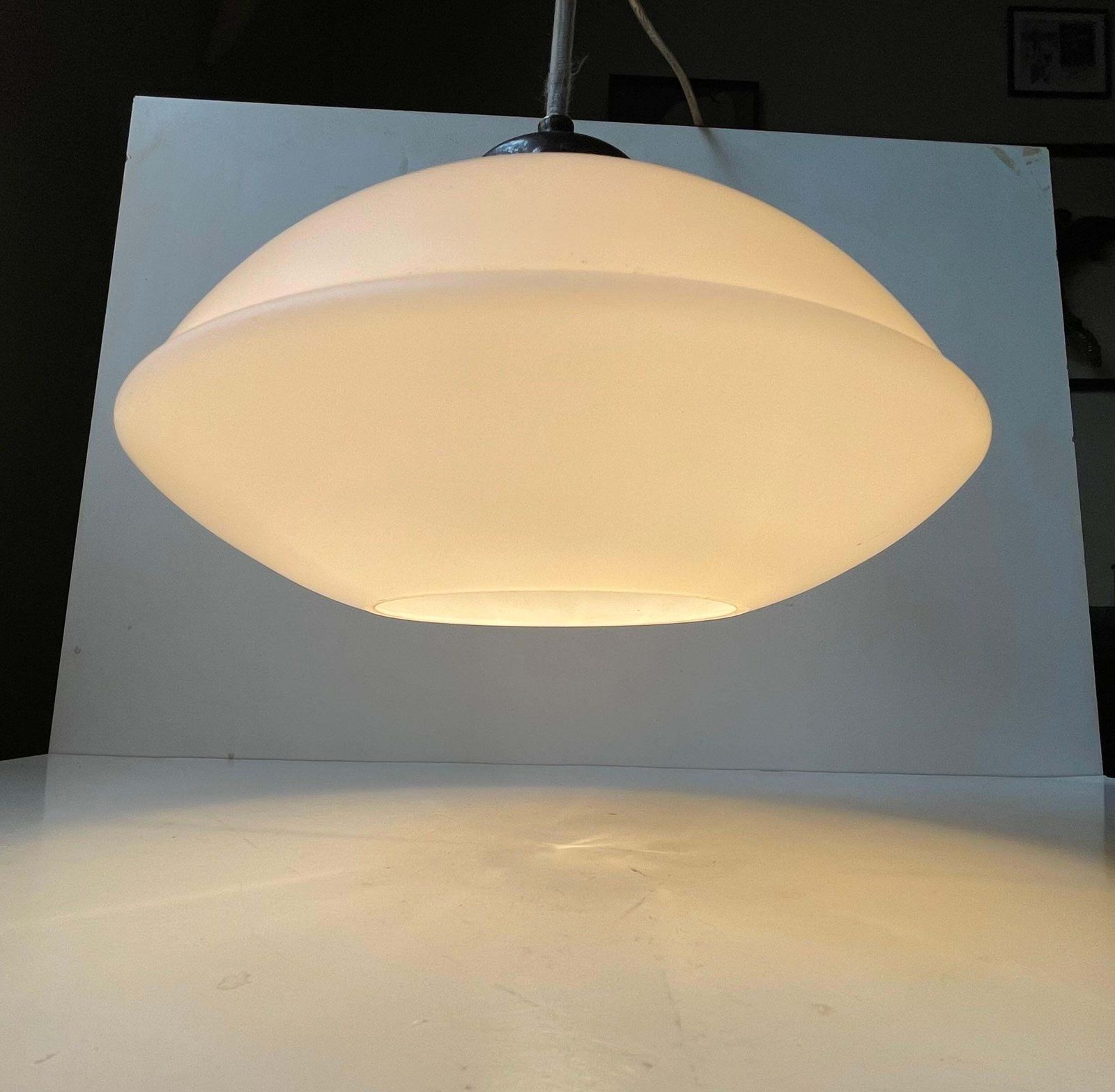 Danish Art Deco Pendant Lamp In White Opaline Glass, 1930s photo furniture