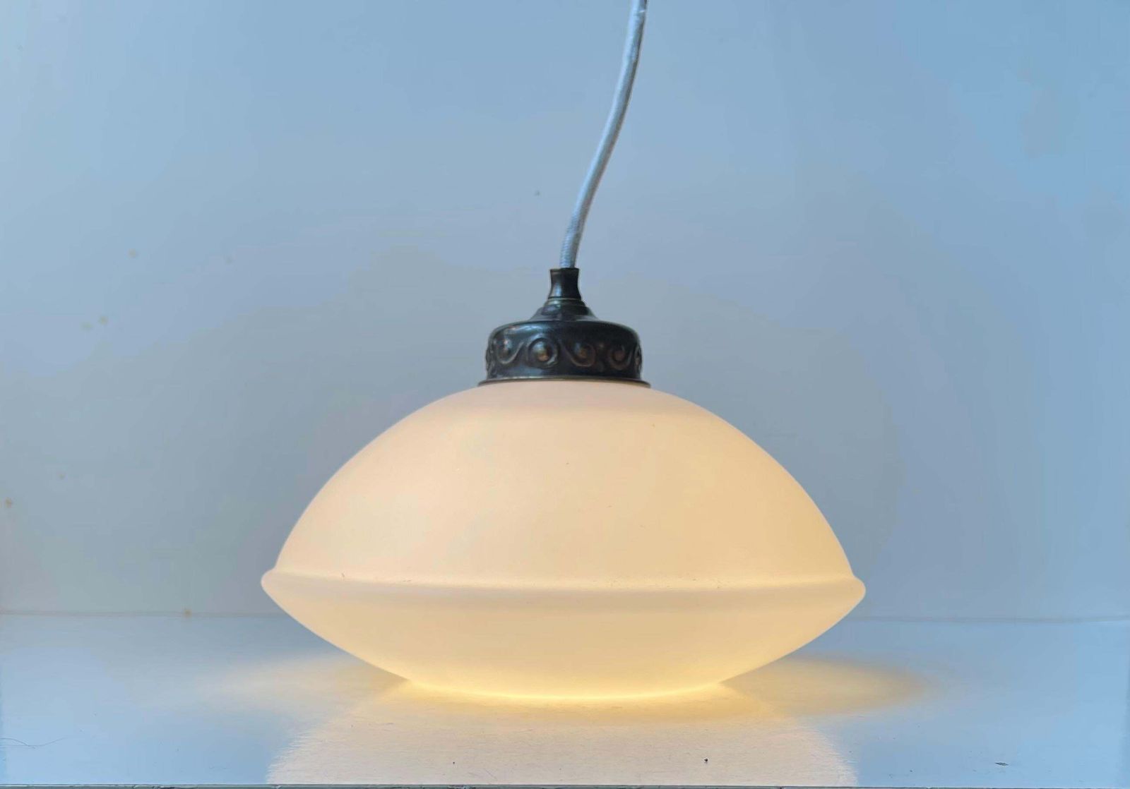 Danish Art Deco Pendant Lamp In White Opaline Glass, 1930s photo Lighting