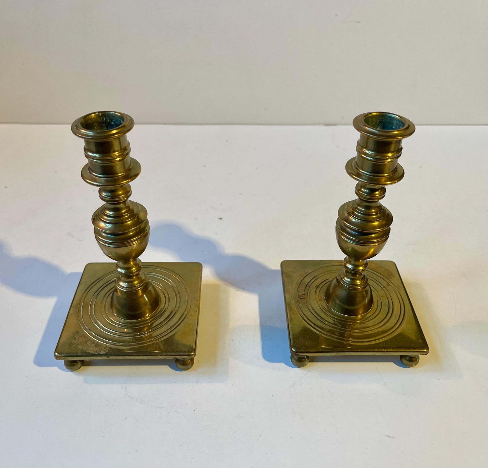 Antique Castle Candlesticks In Brass, Danish Baroque Revival Style C. 1920 photo buy