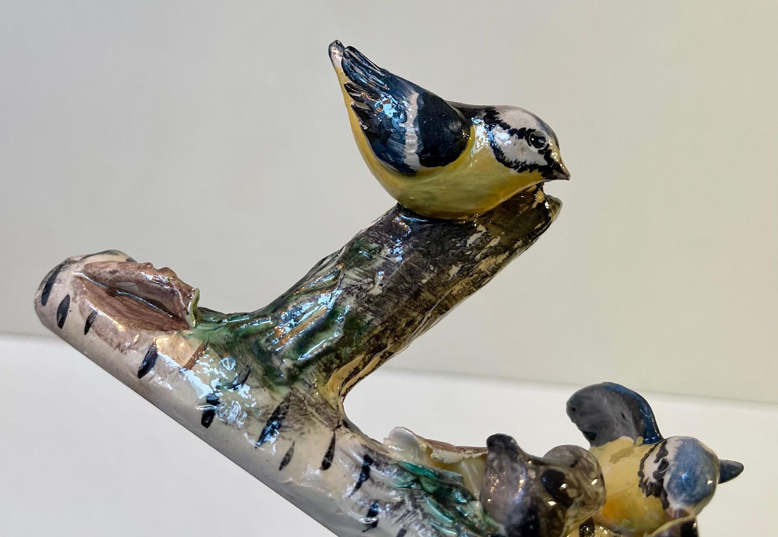 Scandinavian Ceramic Microcosmos Pen Holder W. Blue Tits On A Birch Branch photo Home Decor