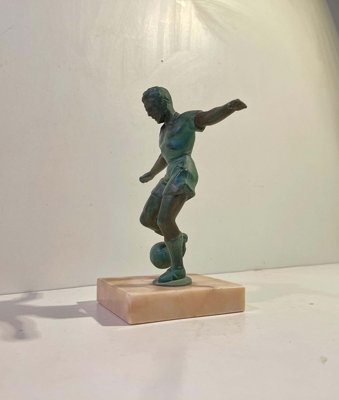 French Art Deco Style Soccer Or Football Player In Bronzed Metal & Marble photo 343.0