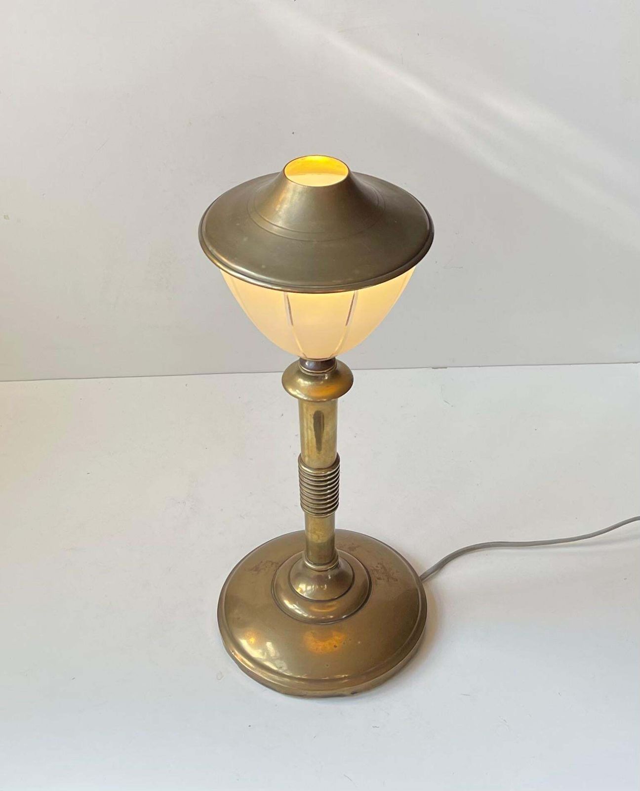 Scandinavian Art Deco Table Lamp In Bronze, Brass And Glass, 1940s photo for sale