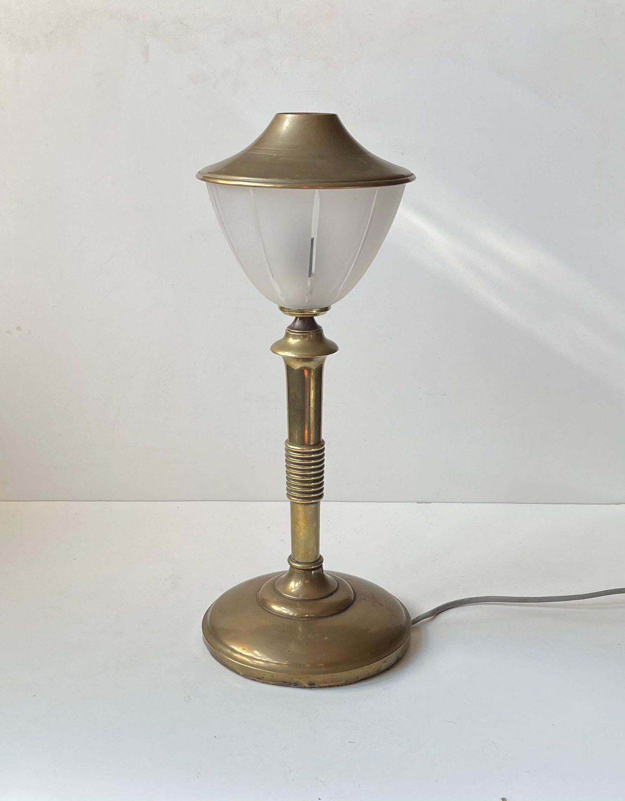 photo for sale Scandinavian Art Deco Table Lamp In Bronze, Brass And Glass, 1940s