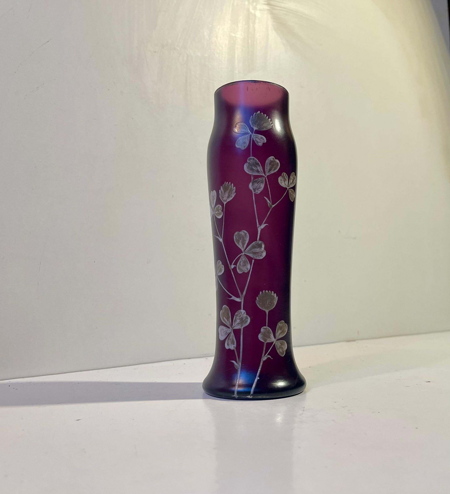 Art Nouveau Vase In Deep Purple Hand Painted Glass, Kralik Poschinger Instyle photo for sale