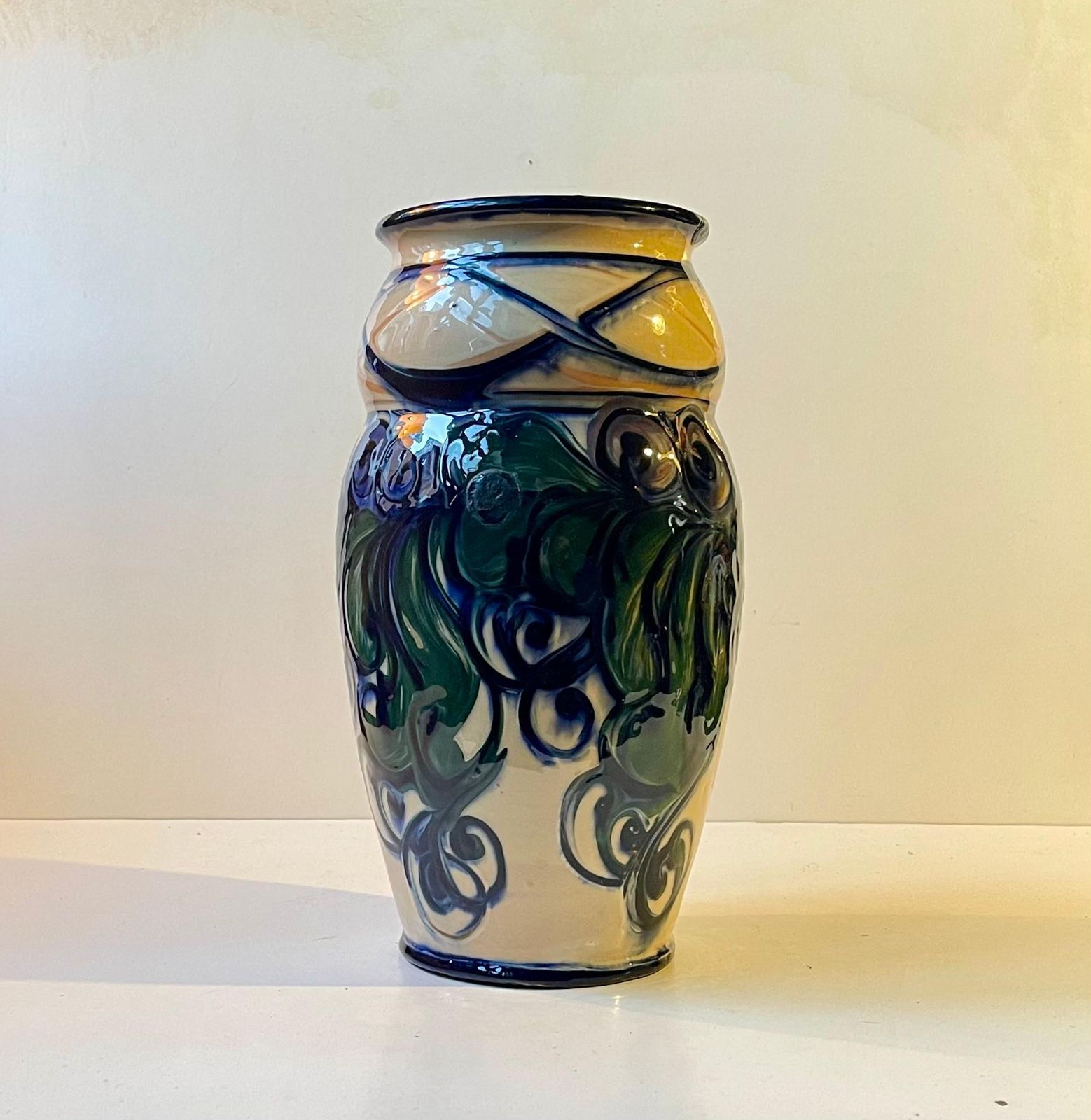 Large Hand Glazed Danish Art Nouveau Vase By Danico, 1920s photo furniture