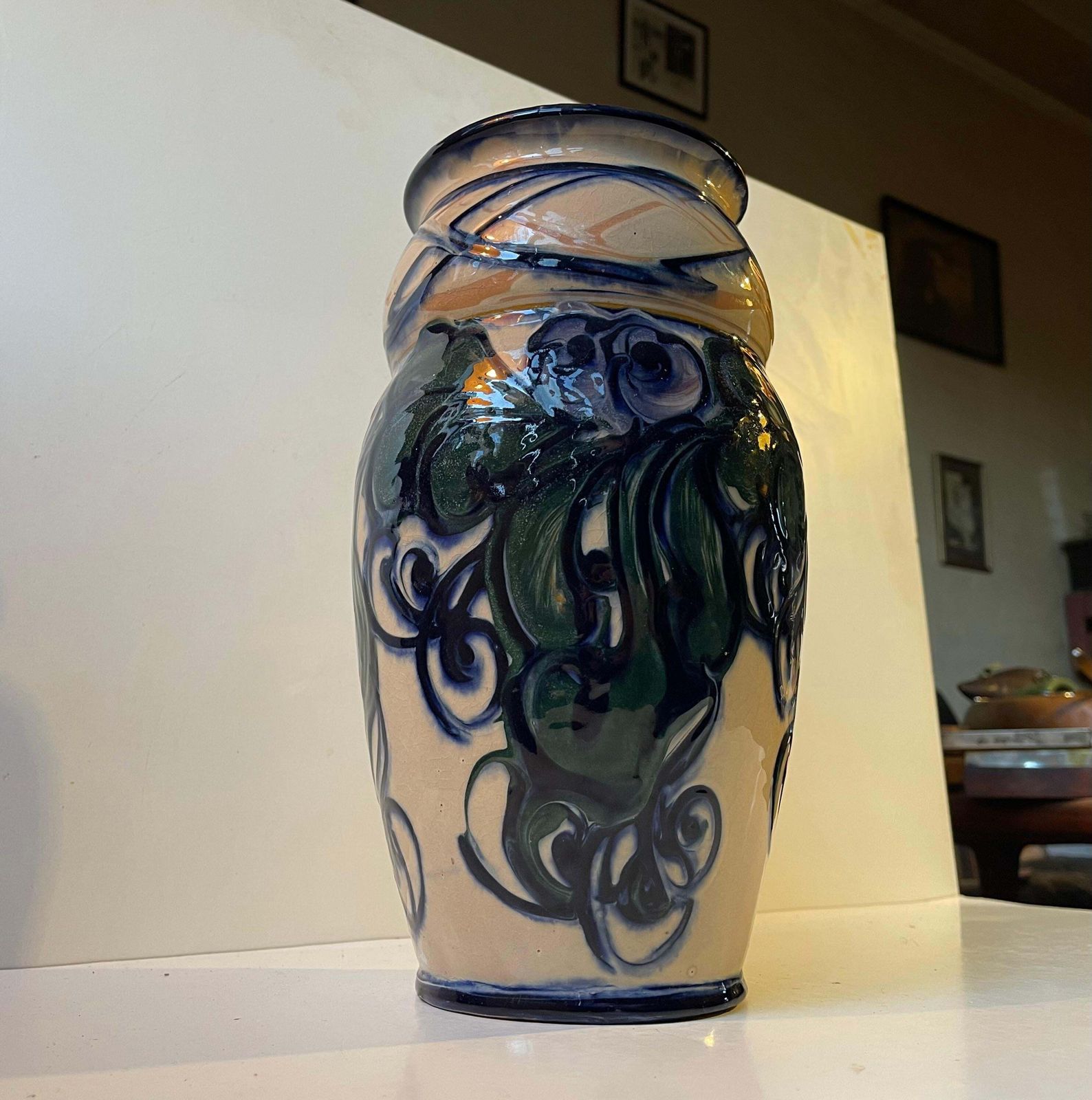 Large Hand Glazed Danish Art Nouveau Vase By Danico, 1920s photo 455.0