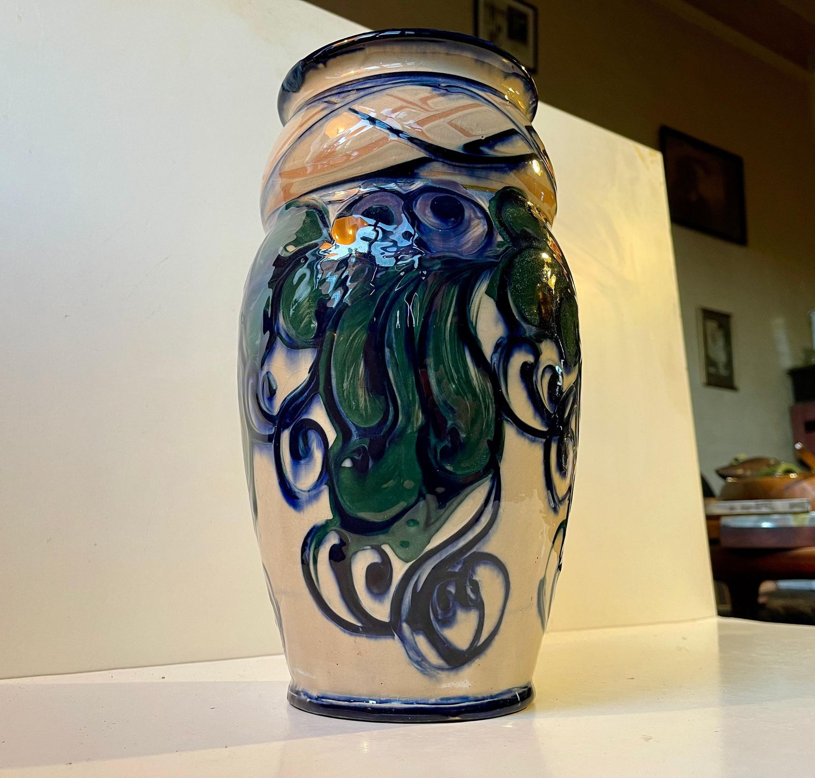 Large Hand Glazed Danish Art Nouveau Vase By Danico, 1920s photo vinterior
