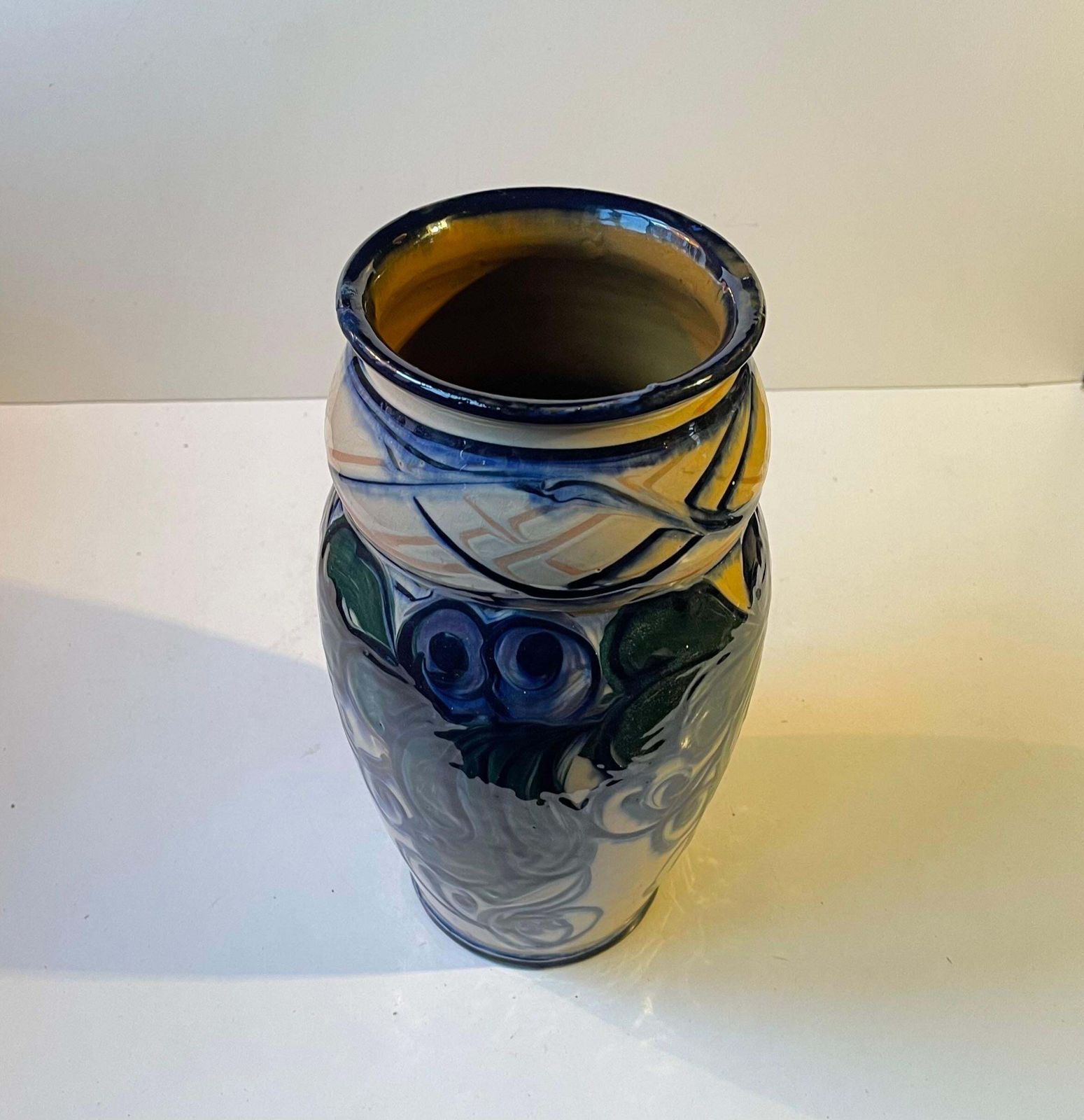 Large Hand Glazed Danish Art Nouveau Vase By Danico, 1920s photo vintage
