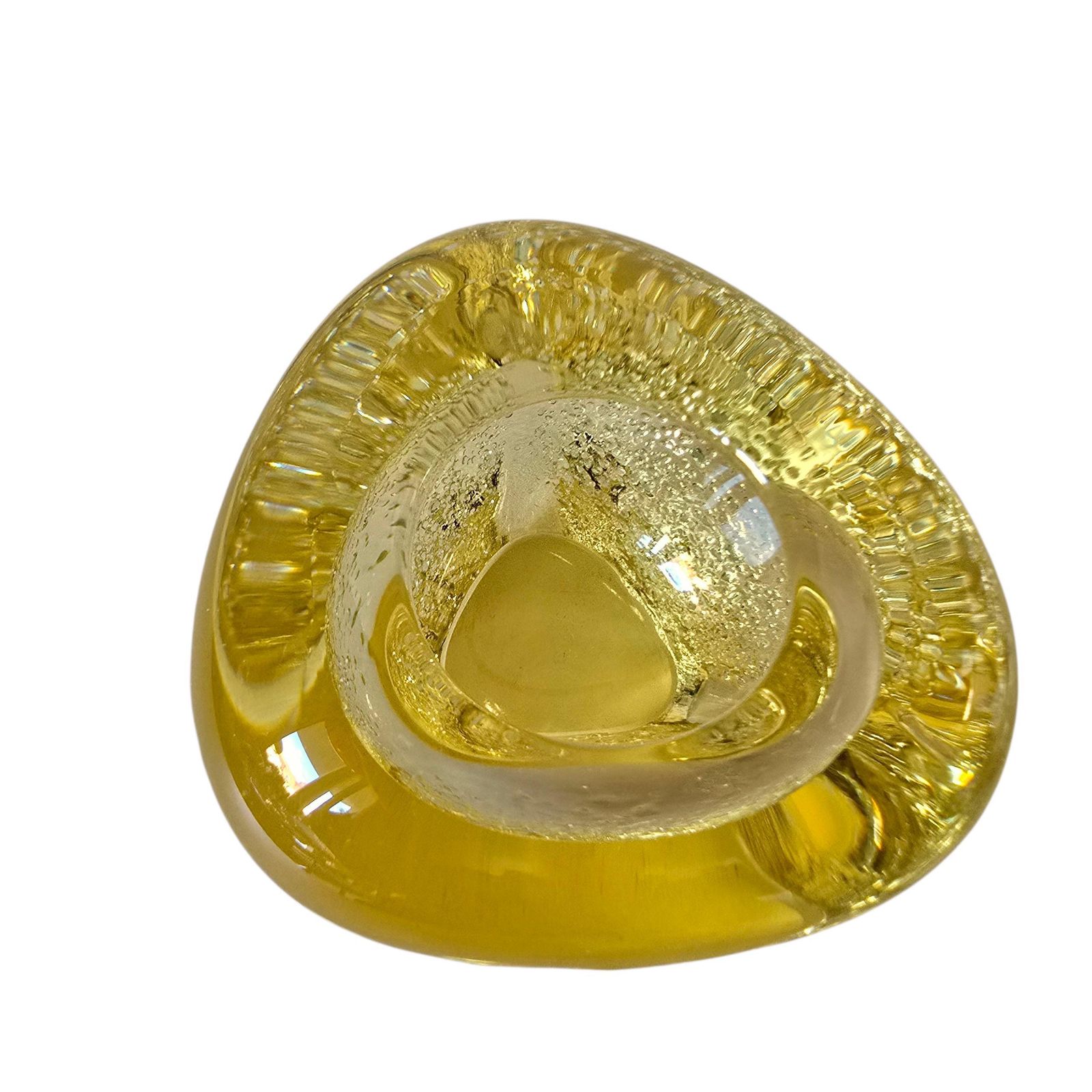 Vintage Citrine Bohemian Glass Vase Hand Made Glass 1980's photo vintage