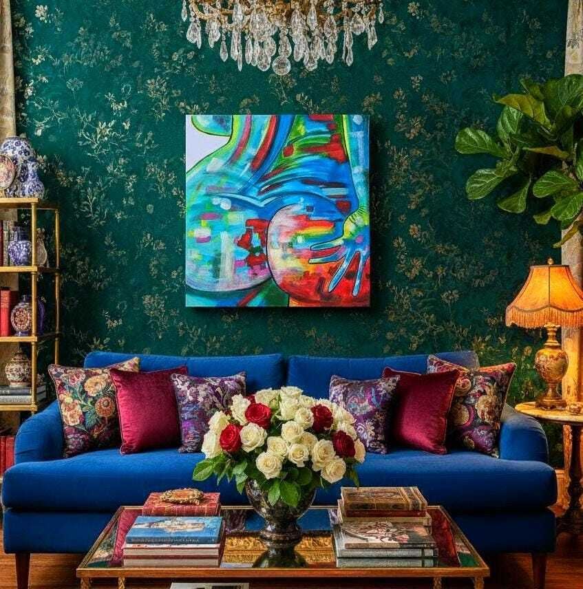 Luxury Custom Abstract Figurative Painting Commission | Original Hand Painted Wall Art For High End Decor photo furniture