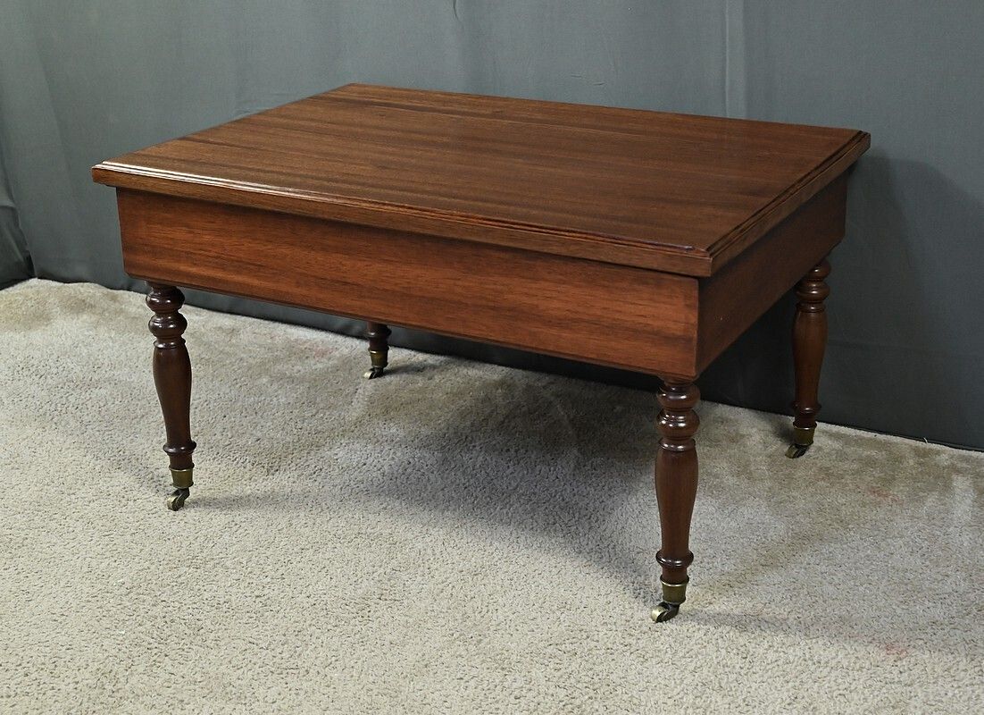 Rolling Coffee Table In Solid Mahogany, Louis Philippe Style – Late 19th Century photo for sale