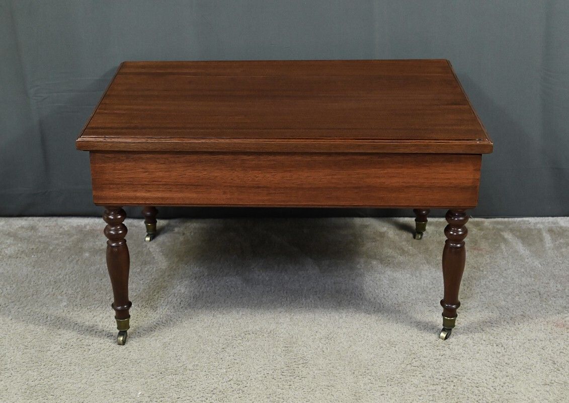 Rolling Coffee Table In Solid Mahogany, Louis Philippe Style – Late 19th Century photo Furniture