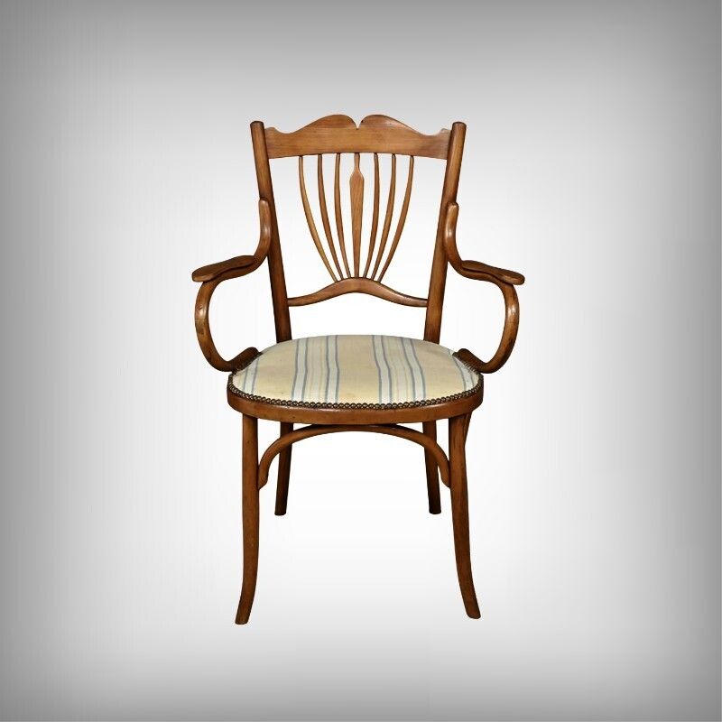 Curved Beech Armchair, Maison Fischel, Art Nouveau – Early 20th Century